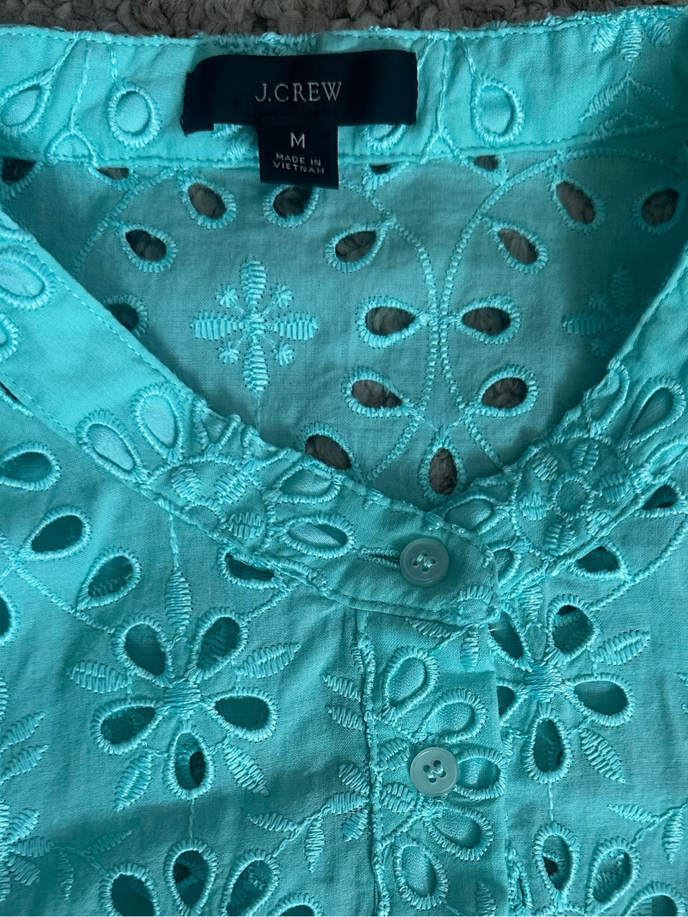 J. Crew Eyelet Blouse Teal Size Medium - Picture 4 of 6